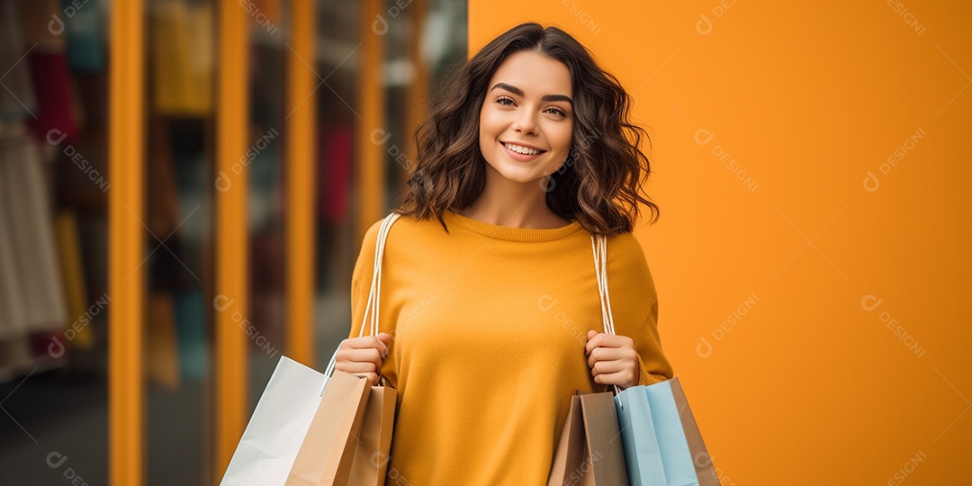 Uma linda mulher sorridente fazendo compras