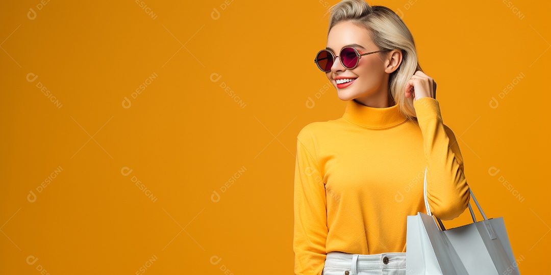 Uma linda mulher sorridente fazendo compras