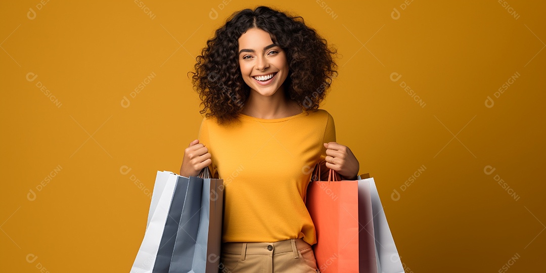 Uma linda mulher sorridente fazendo compras