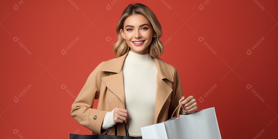 Uma linda mulher sorridente fazendo compras