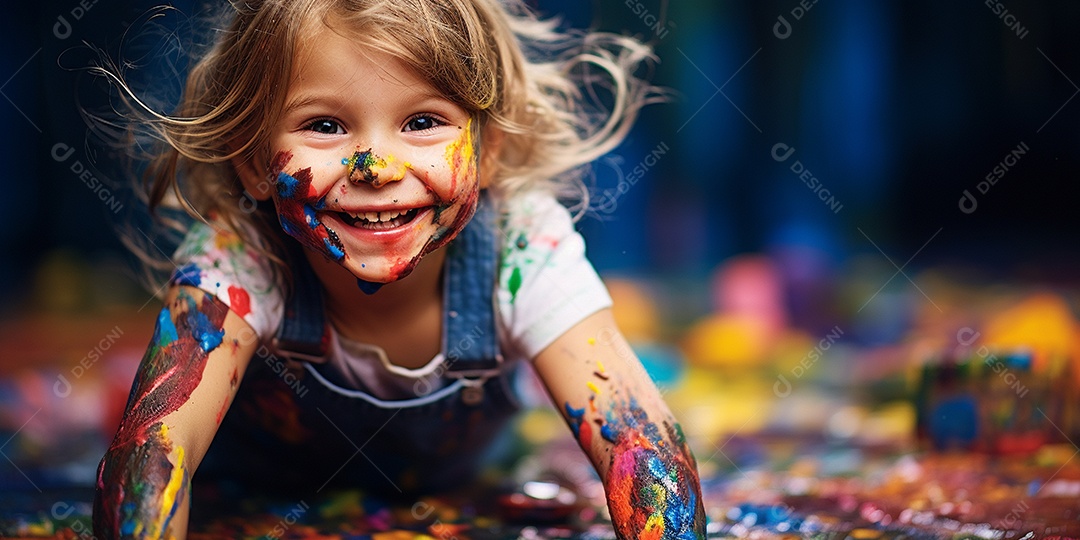 Uma menina coberta de tinta