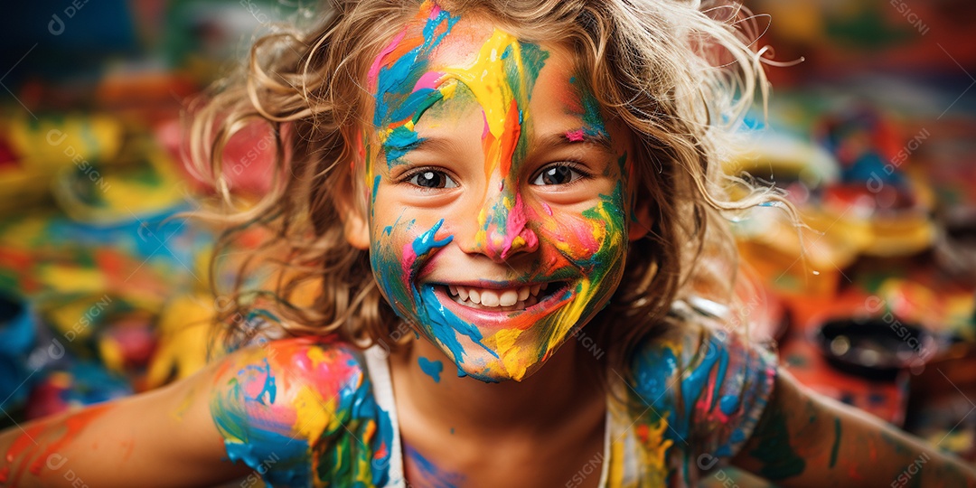 Uma menina coberta de tinta