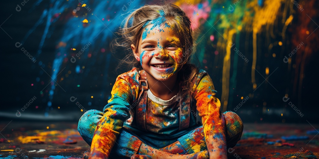 Uma menina coberta de tinta