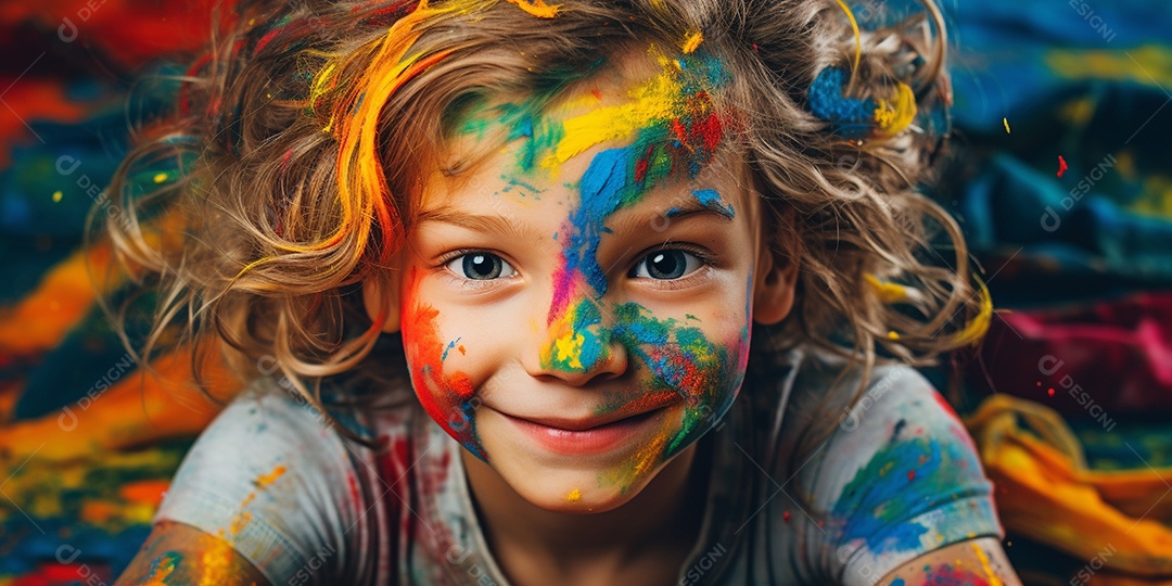 Uma menina coberta de tinta