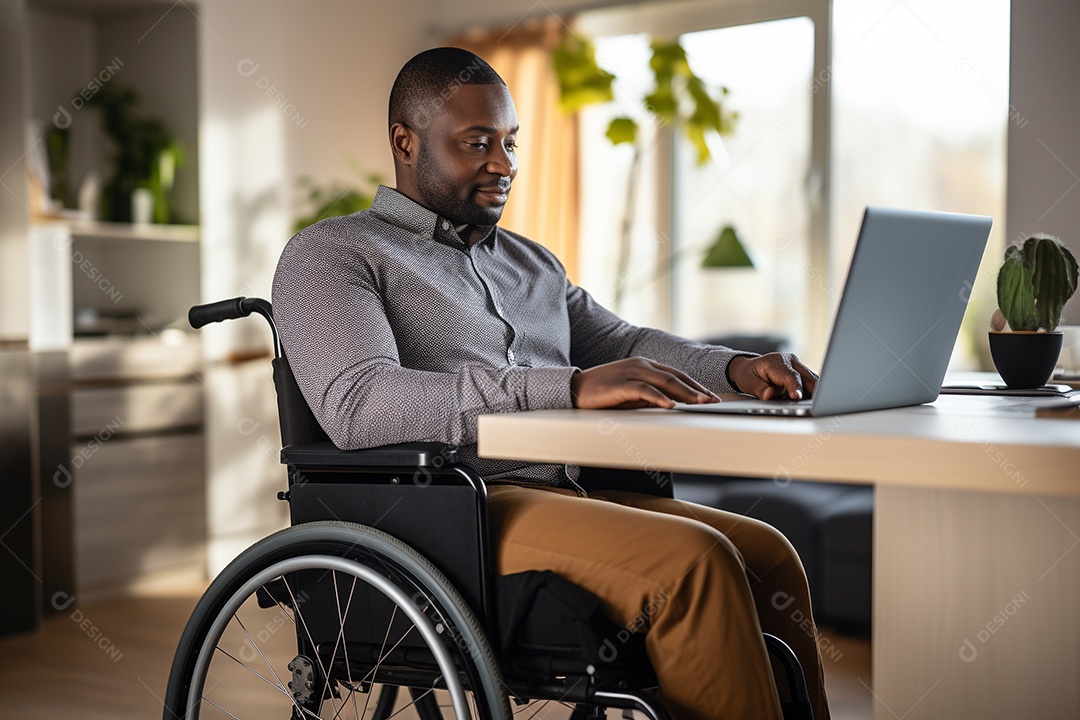 Um homem em uma cadeira de rodas em homeoffice