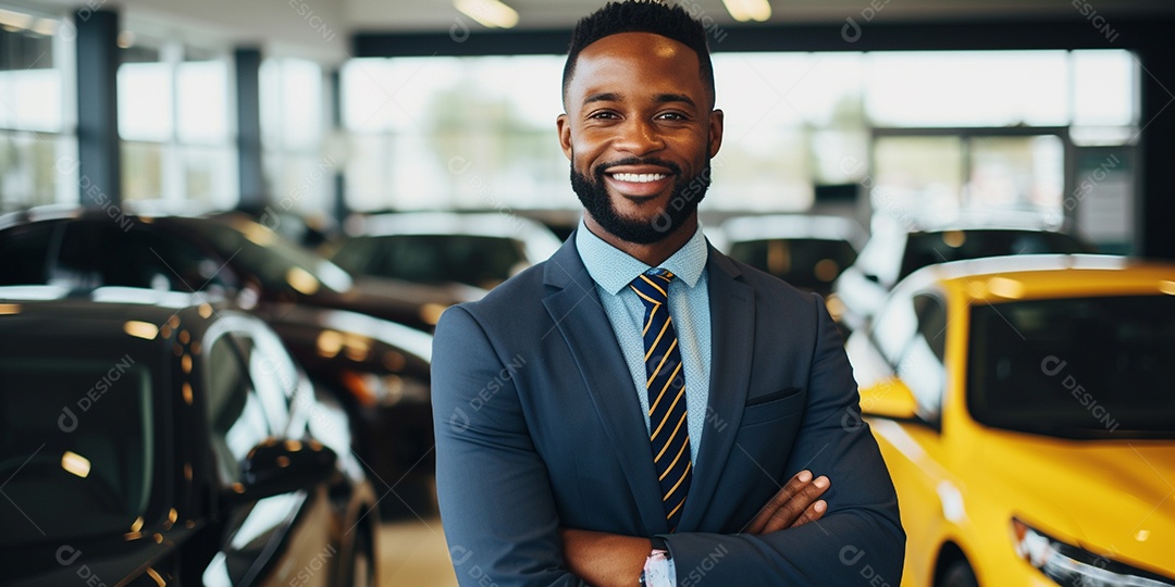 Vendedor de carros negra em concessionárias de automóveis