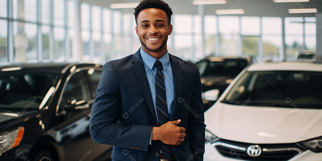 Vendedor de carros negra em concessionárias de automóveis