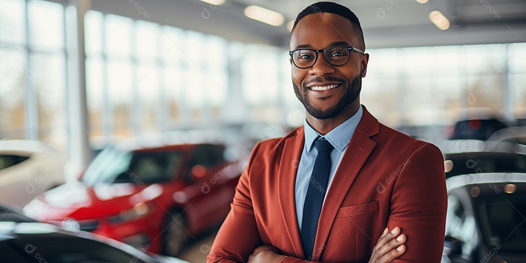 Vendedor de carros negra em concessionárias de automóveis