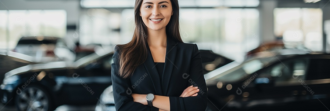 Vendedora de carros branca feminina em concessionárias de automóveis