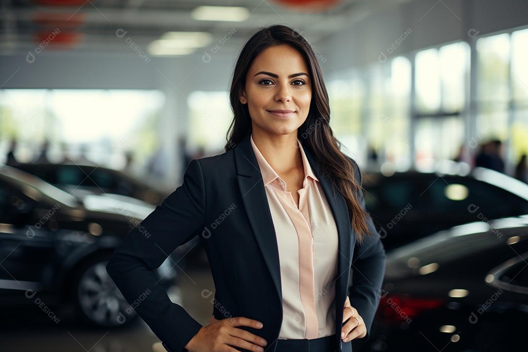 Vendedora de carros branca feminina em concessionárias de automóveis