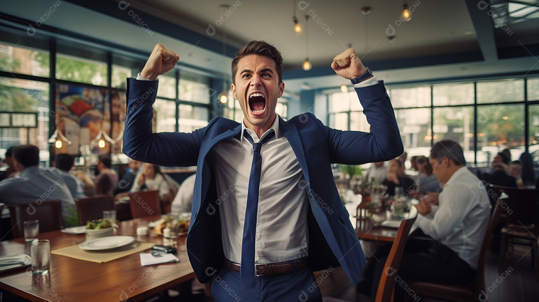 Empresário comemorando descontroladamente