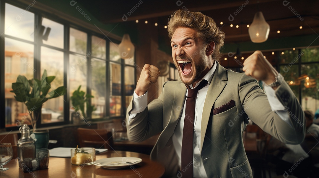 Empresário comemorando descontroladamente