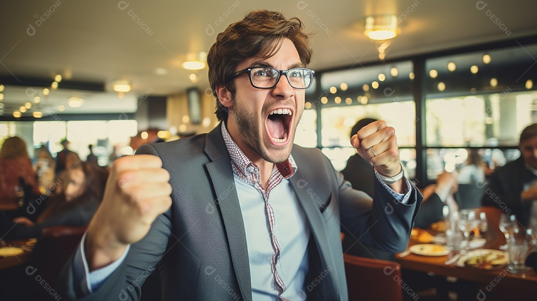 Empresário comemorando descontroladamente