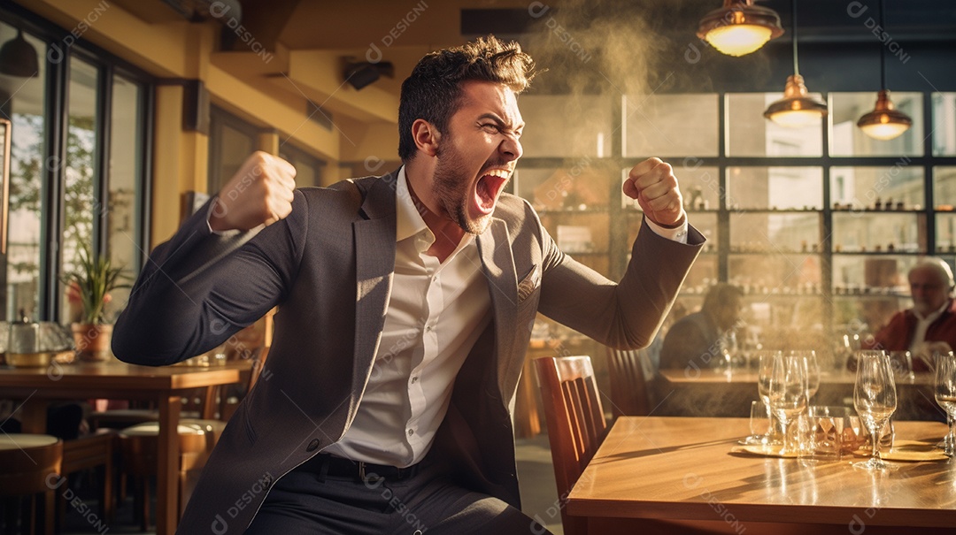 Empresário comemorando descontroladamente