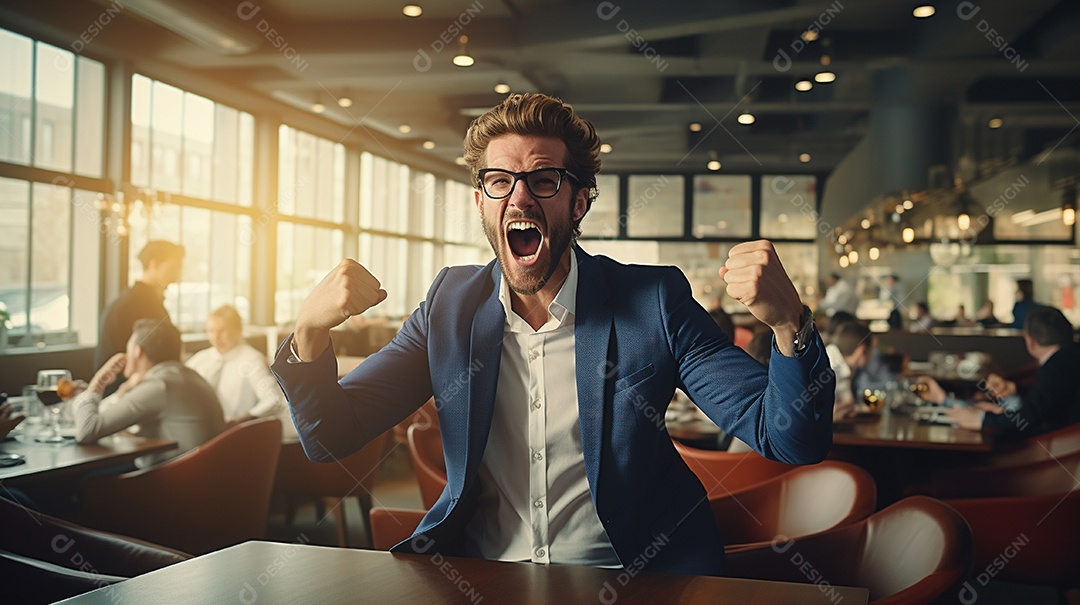 Empresário comemorando descontroladamente