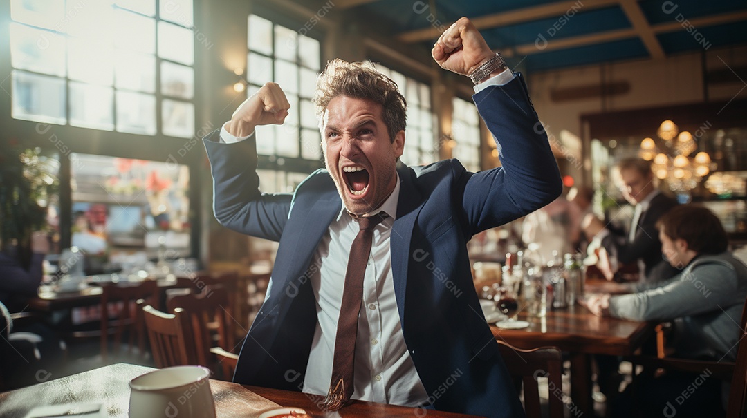 Empresário comemorando descontroladamente