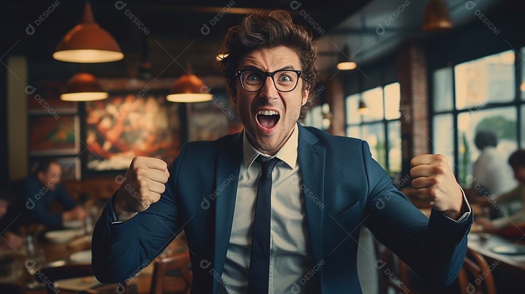 Empresário comemorando descontroladamente