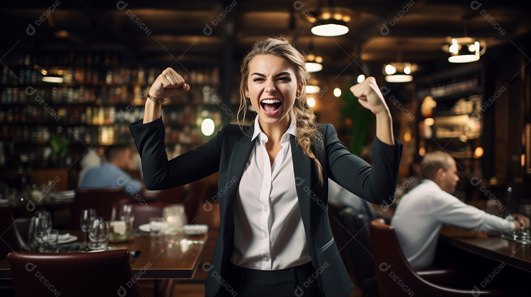 Empresária comemorando descontroladamente