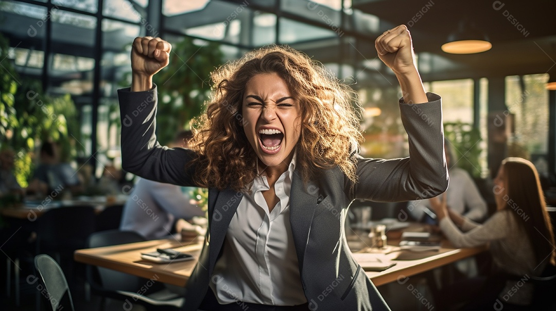 Empresária comemorando descontroladamente