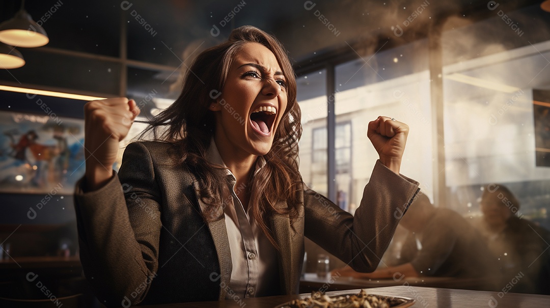 Empresária comemorando descontroladamente