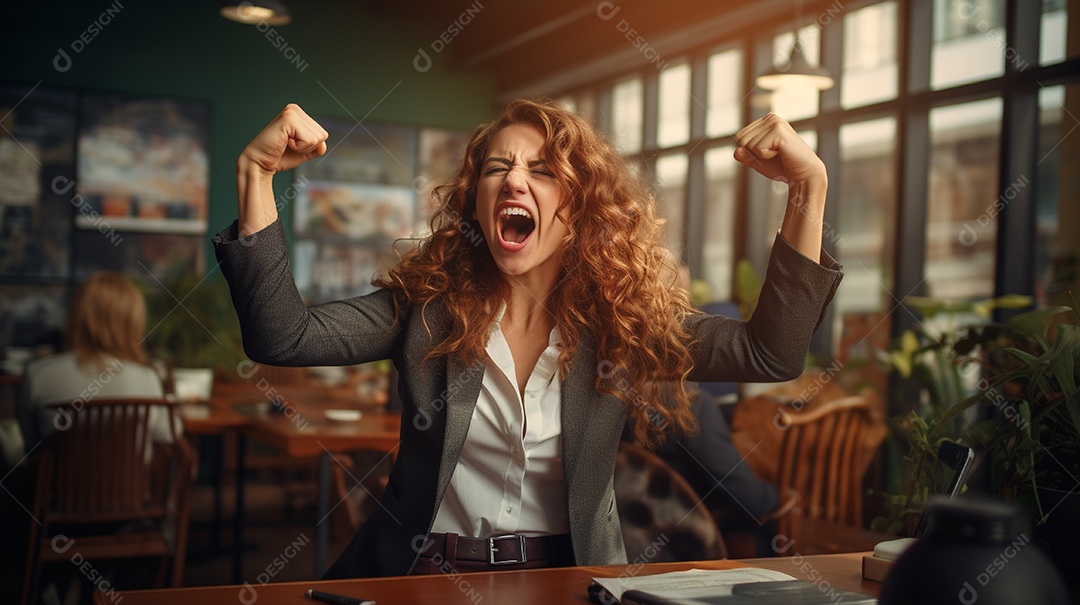 Empresária comemorando descontroladamente