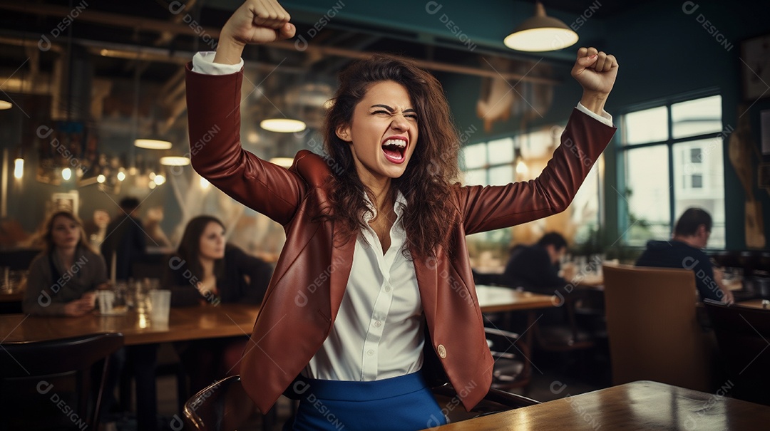 Empresária comemorando descontroladamente
