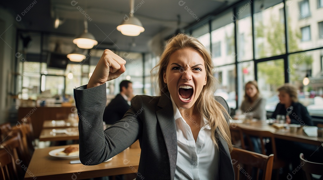 Empresária comemorando descontroladamente