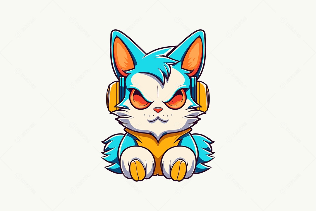 Gato de Fones de Ouvido Ilustração Vetor EPS + AI