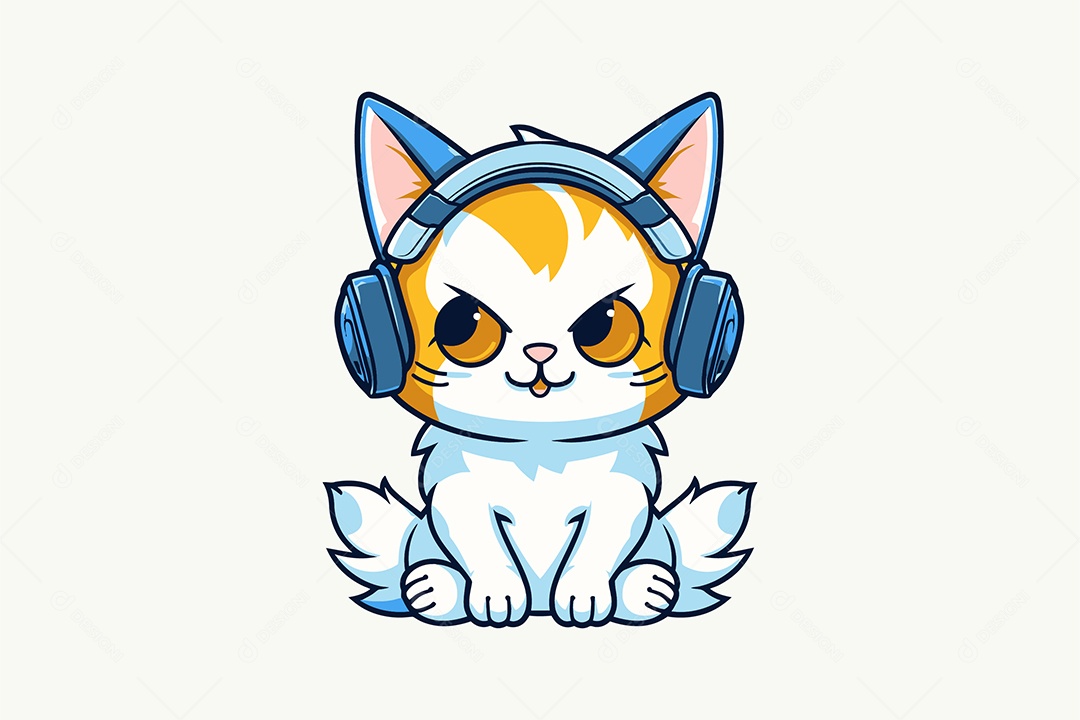 Gatinho de Fones de Ouvido Ilustração Vetor EPS + AI