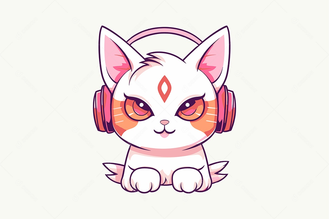 Gatinho de Fones de Ouvido Ilustração Vetor EPS + AI