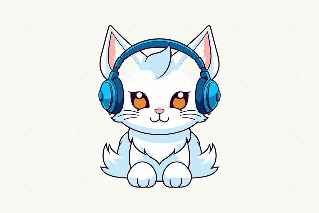 Gatinho de Fone de Ouvido Ilustração Vetor EPS + AI