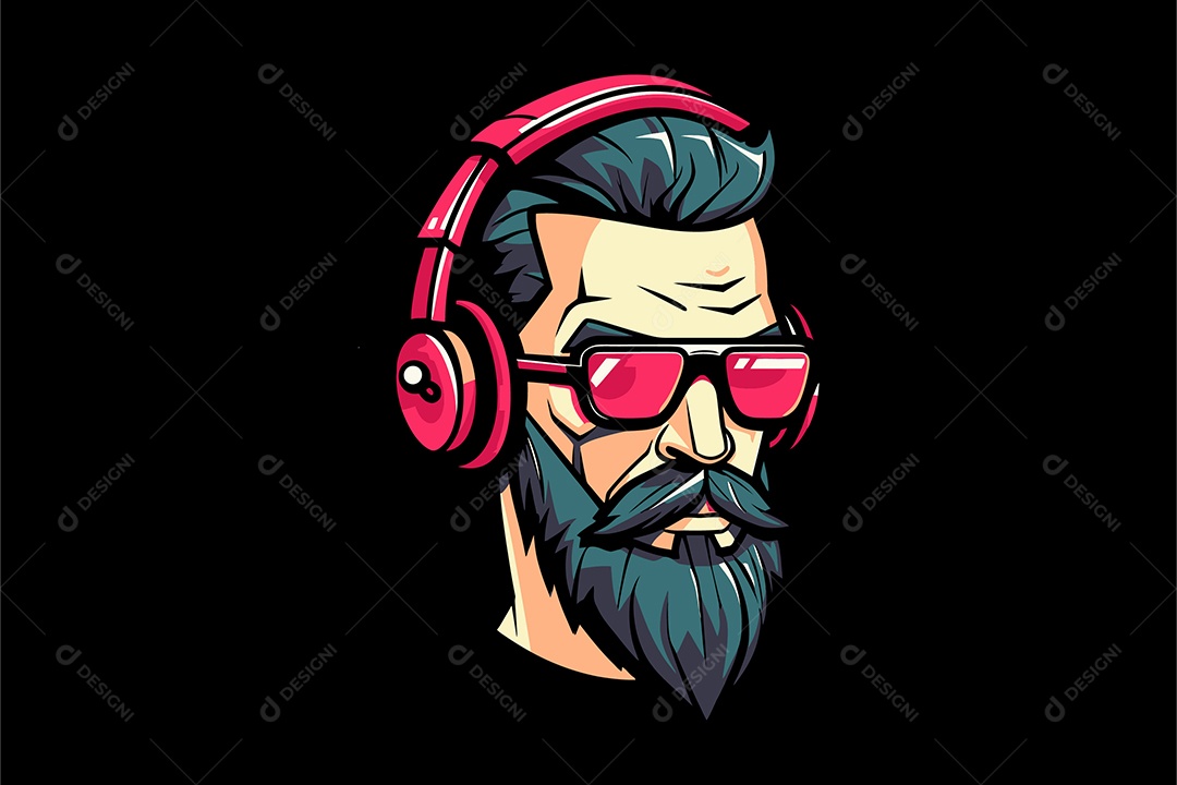 Mascote de Barba e Fones de Ouvido Ilustração Vetor EPS + AI