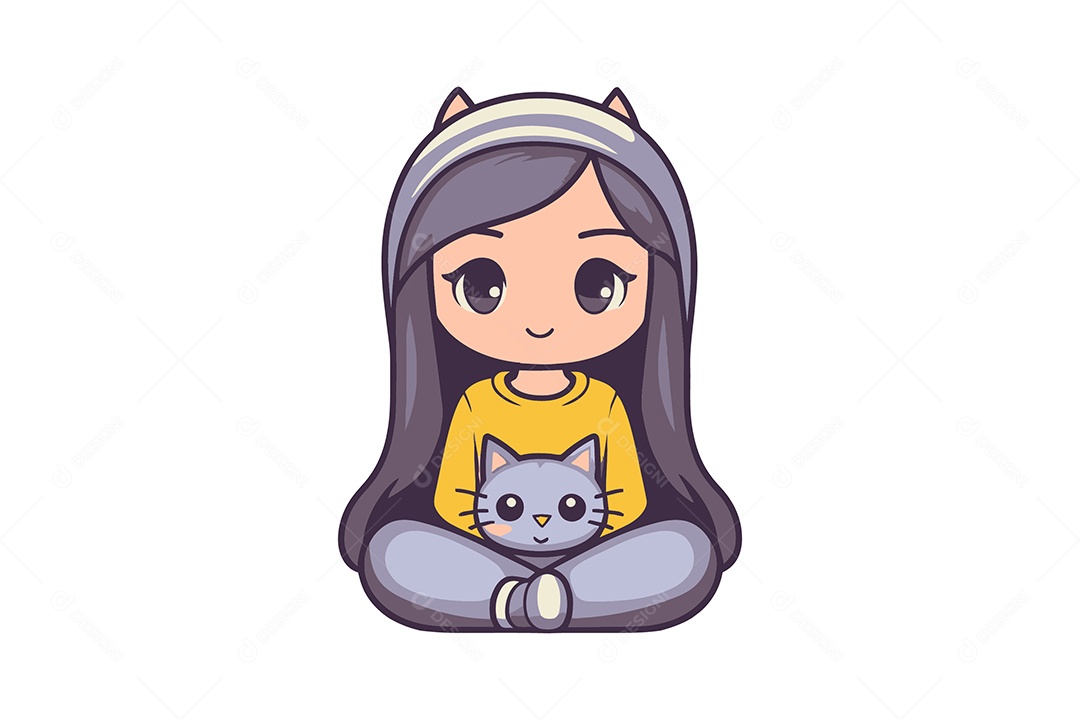 Garota com um Gato Personagem Ilustração Vetor EPS + AI