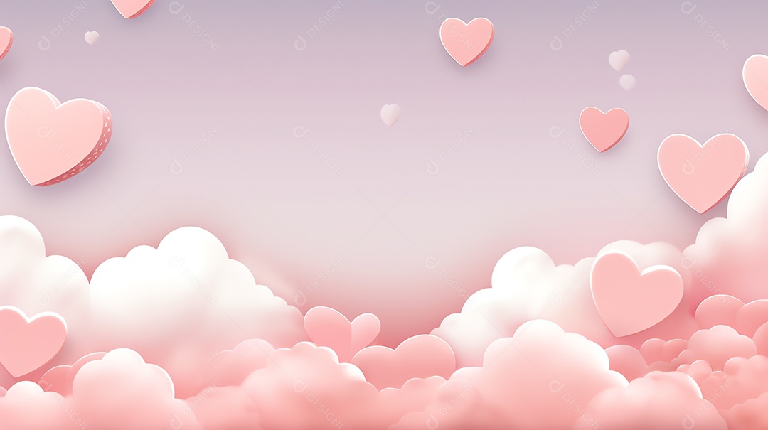 Céu rosa abstrato e nuvens cortadas em papel com espaço de cópia para feliz fundo do dia dos namorados