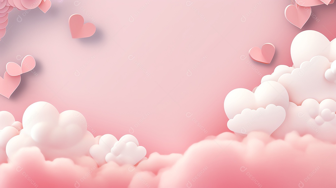 Céu rosa abstrato e nuvens cortadas em papel com espaço de cópia para feliz fundo do dia dos namorados