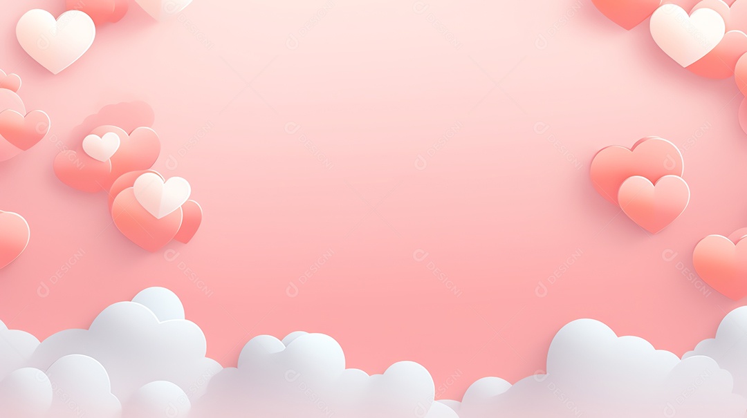 Céu rosa abstrato e nuvens cortadas em papel com espaço de cópia para feliz fundo do dia dos namorados