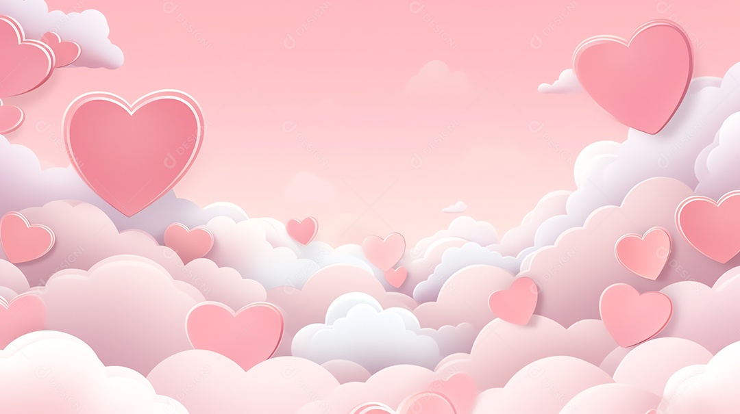 Céu rosa abstrato e nuvens cortadas em papel com espaço de cópia para feliz fundo do dia dos namorados