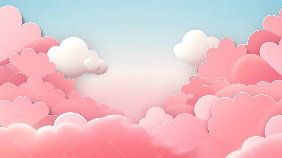 Céu rosa abstrato e nuvens cortadas em papel com espaço de cópia para feliz fundo do dia dos namorados