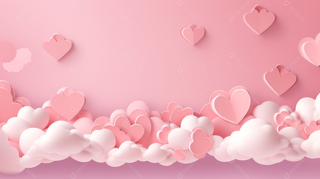 Céu rosa abstrato e nuvens cortadas em papel com espaço de cópia para feliz fundo do dia dos namorados