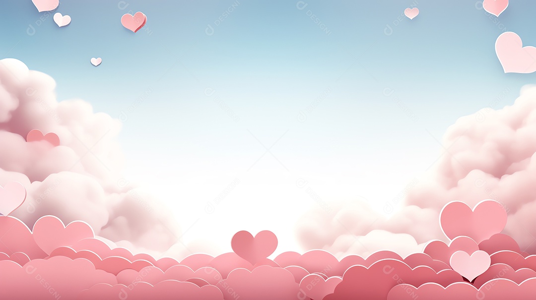 Céu rosa abstrato e nuvens cortadas em papel com espaço de cópia para feliz fundo do dia dos namorados