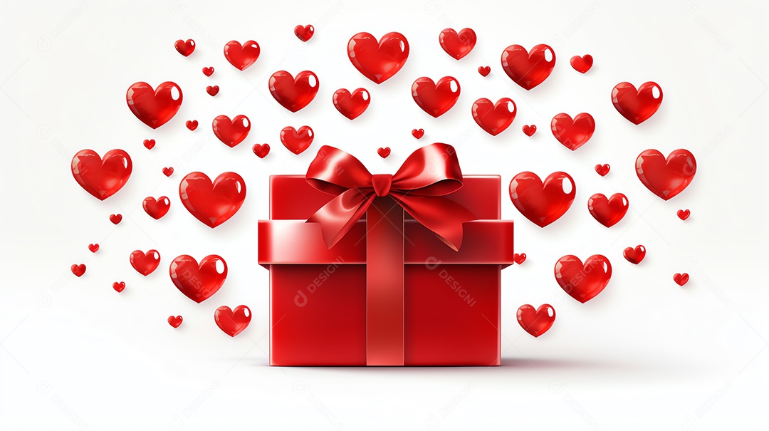 Feliz conceito de dia dos namorados com caixa de presente vermelha e fundo em forma de coração