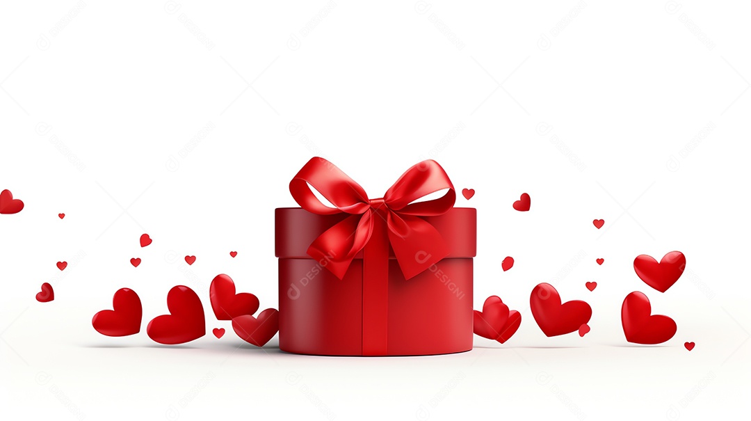 Feliz conceito de dia dos namorados com caixa de presente vermelha e fundo em forma de coração