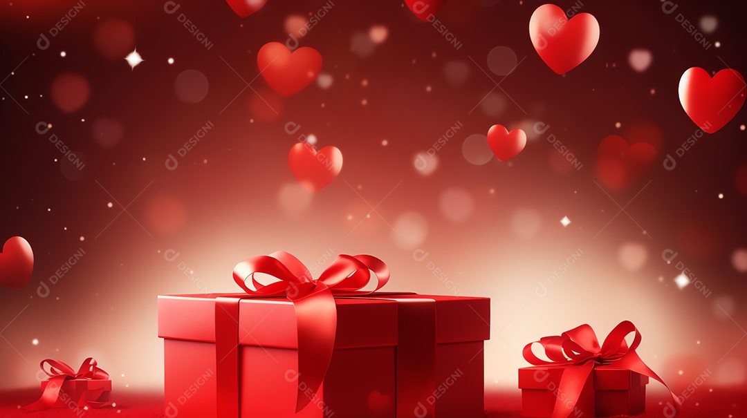 Feliz conceito de dia dos namorados com caixa de presente vermelha e fundo em forma de coração