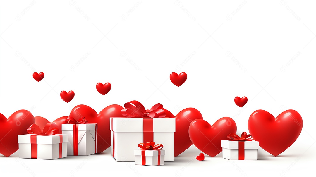 Feliz conceito de dia dos namorados com caixa de presente vermelha e fundo em forma de coração