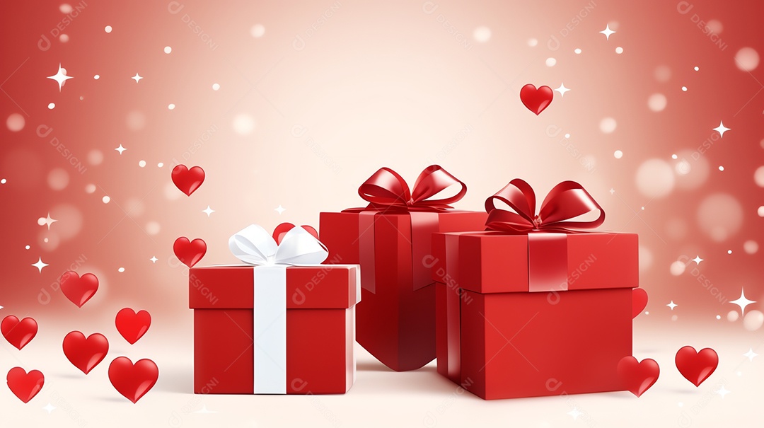 Feliz conceito de dia dos namorados com caixa de presente vermelha e fundo em forma de coração