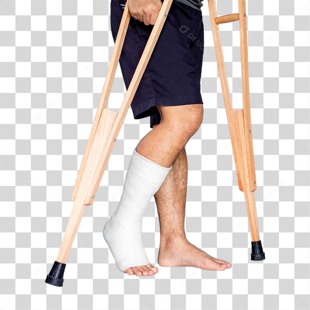 Homem Perna com Gesso e Muletas PNG Transparente