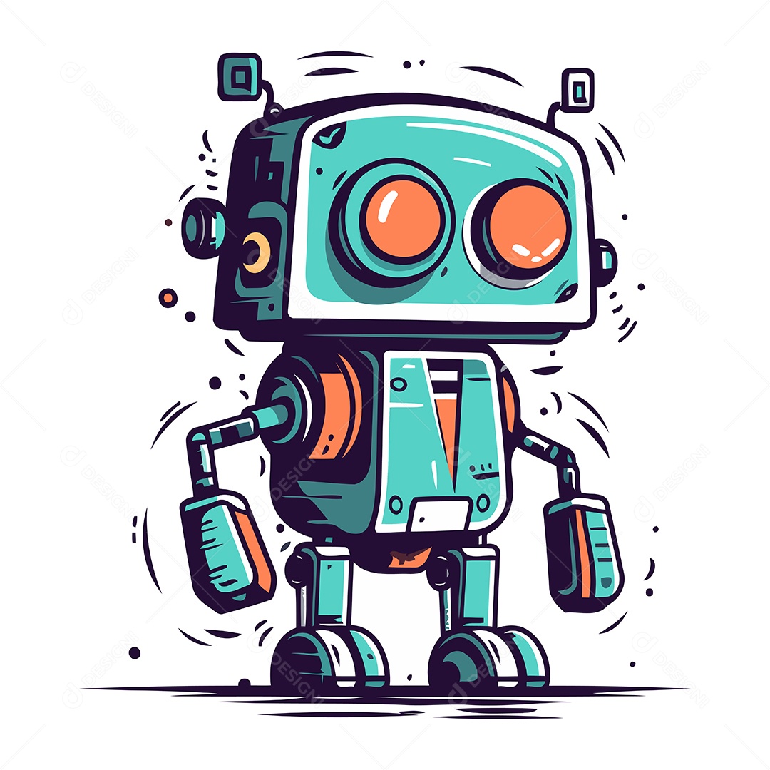 Robô Desenho Animado Ilustração Vetor EPS