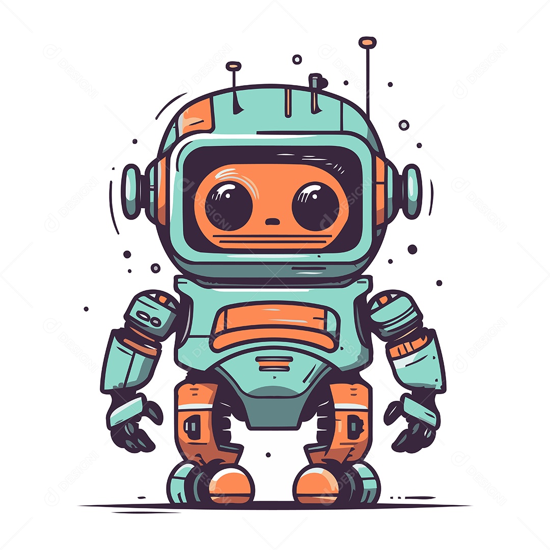 Robô Desenho Animado Ilustração Vetor EPS