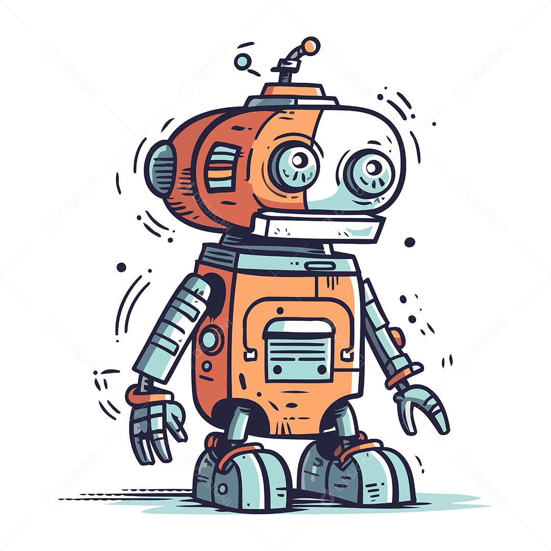 Robô Desenho Animado Ilustração Vetor EPS