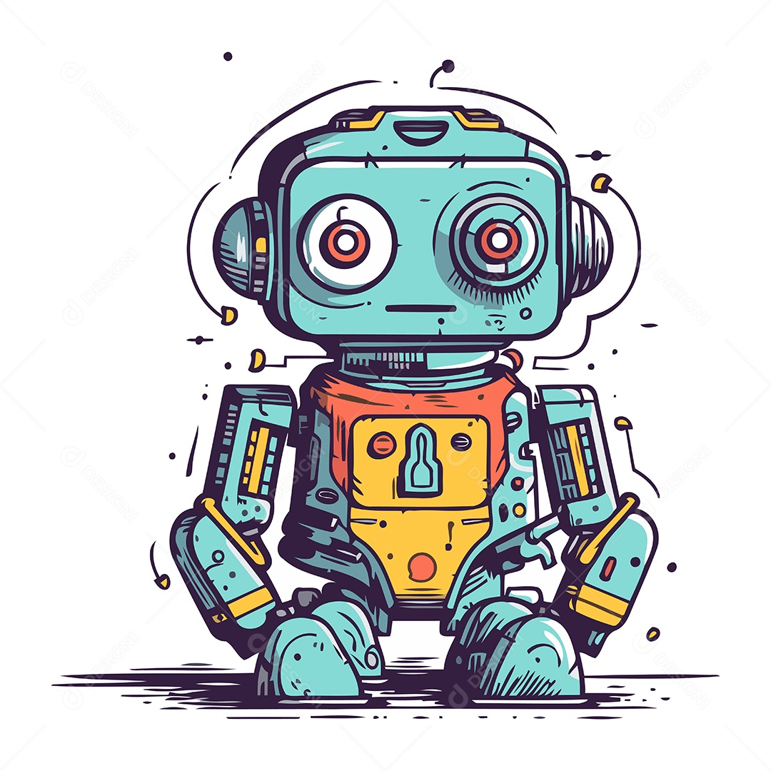 Robô Desenho Animado Ilustração Vetor EPS